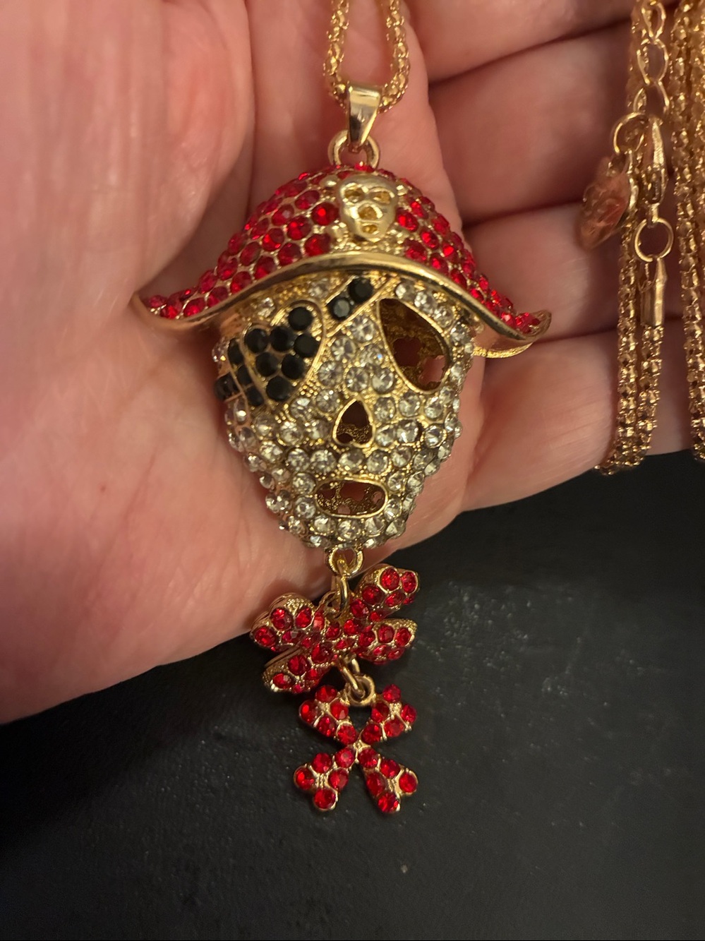 Red Crystal Pirate Skull Pendant Necklace
NWOT